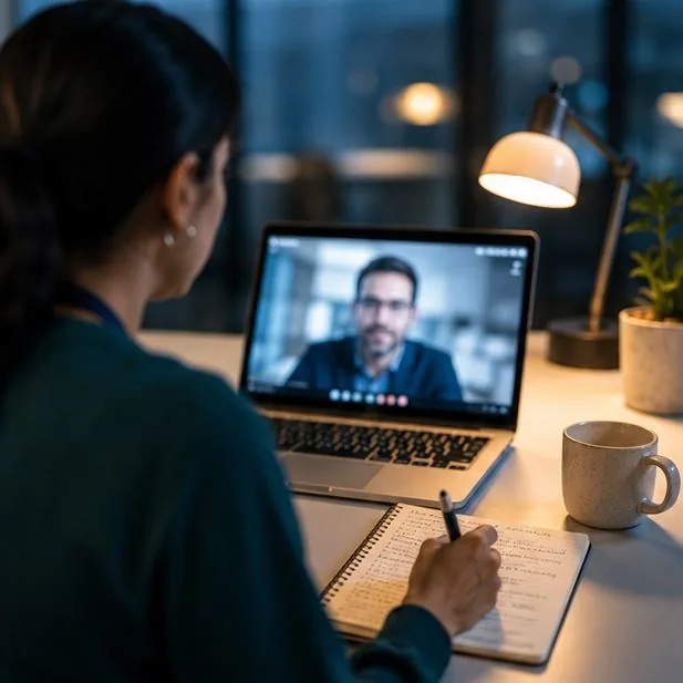 Recruiter taking notes during a video interview